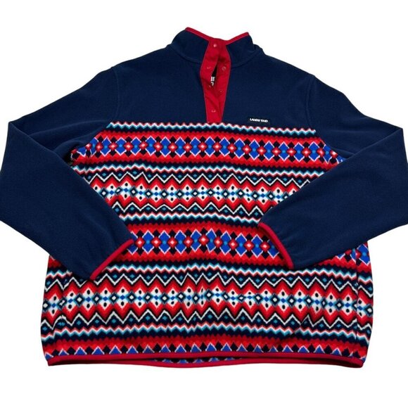 Lands' End Snap Button Artsy/Southwestern/Western Fleece Pullover Women's XL-18 - Picture 1 of 8